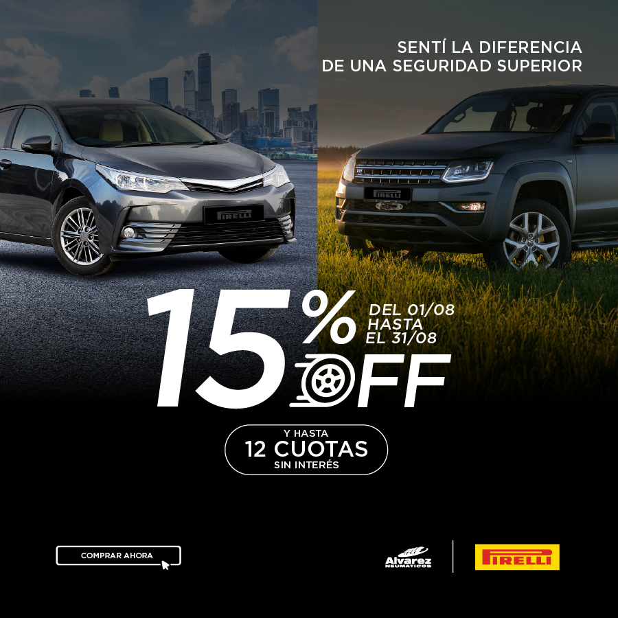 Promo Pirelli: 15off y 12 cuotas (Agosto)