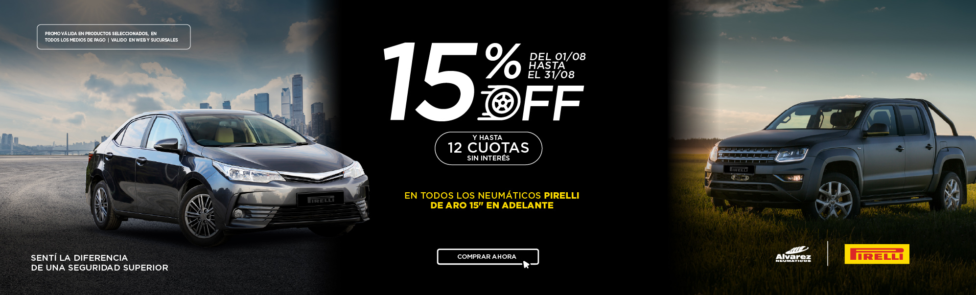 Promo Pirelli: 15off y 12 cuotas (Agosto)