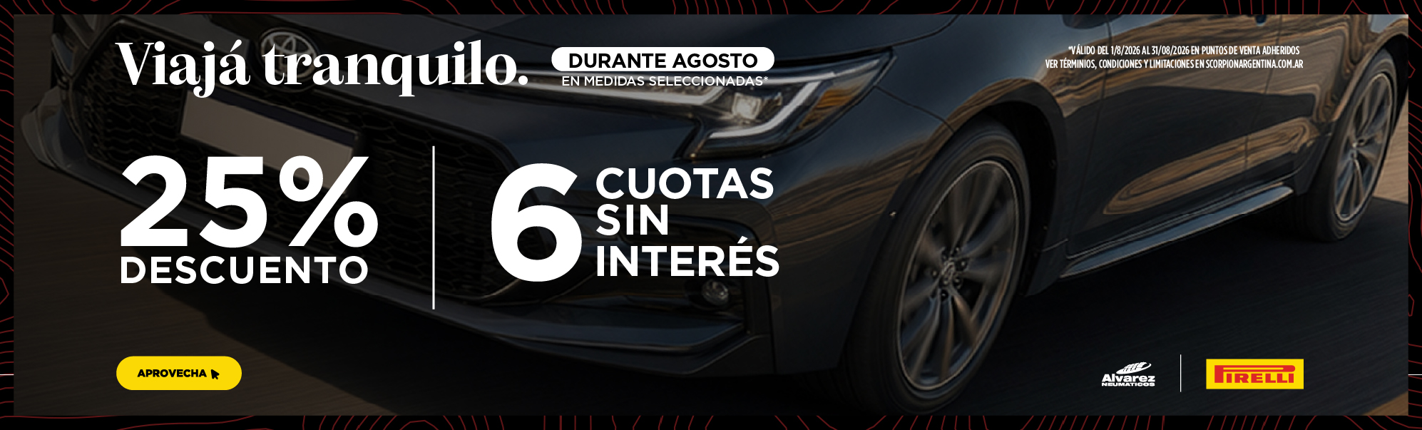 Promo Pirelli Agosto 2026 – 25% de descuento y 6 cuotas sin interés